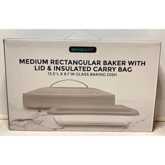Servappetit Rectangle Baker Glass Baking Dish 13.5x8.1, Lid, Insulated Carry Bag - Picture 2 of 3